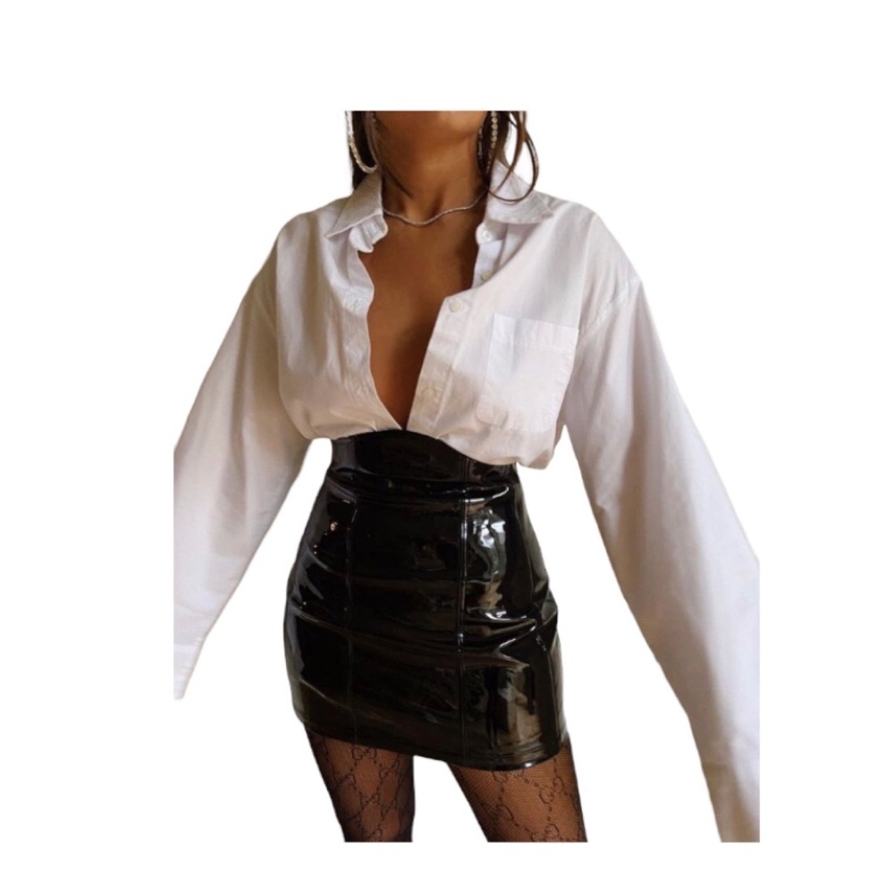NWT Danielle Bernstein Black Patent Leather High Waisted Mini Skirt